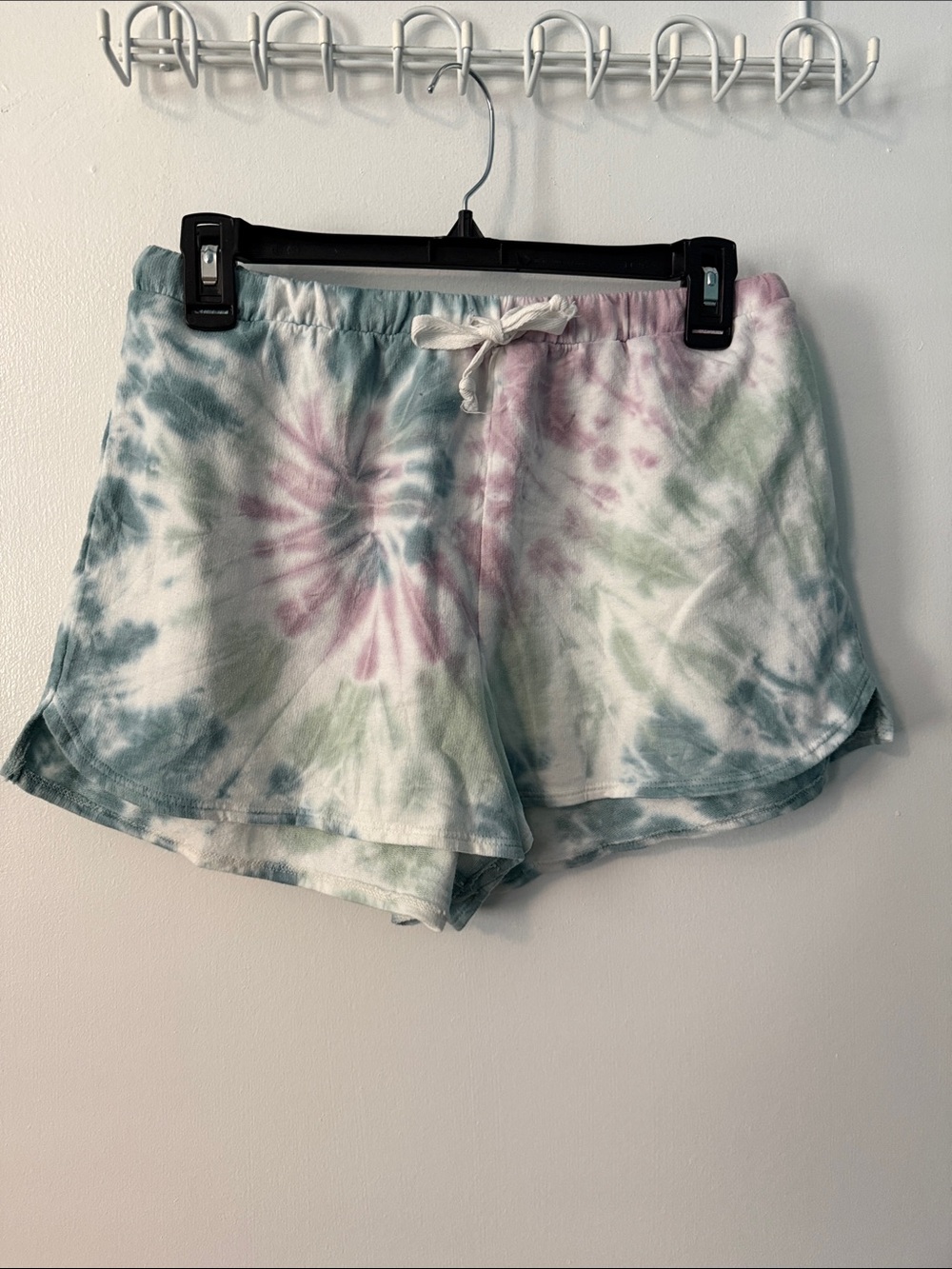 Tie-Dye Athletic Lounge Shorts in Pastel Green & Pink